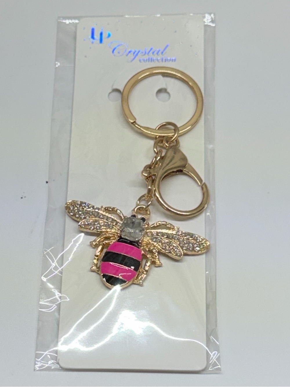 Bee Keychain - Gold with Pink and Black Stripes